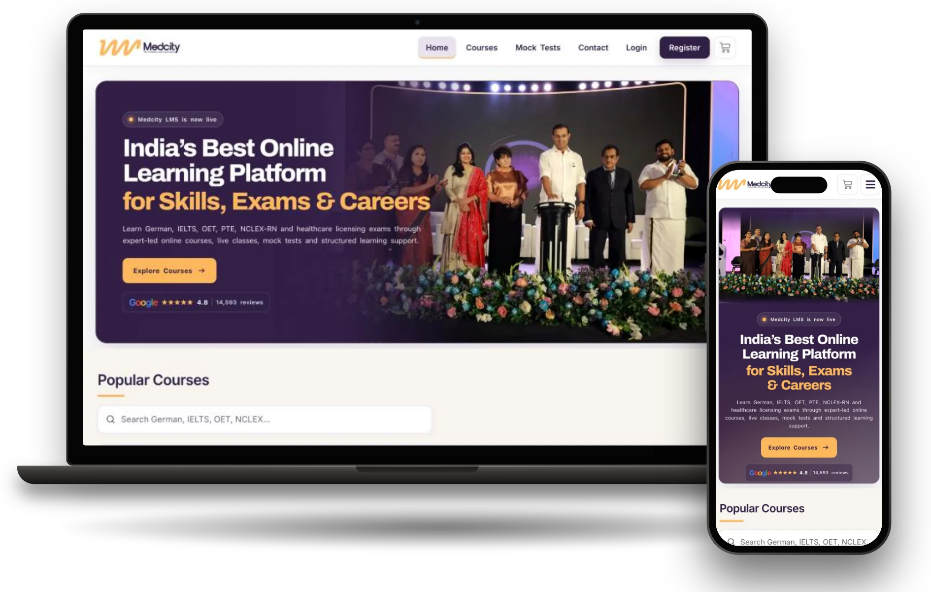 medcitylms.in on a laptop and phone